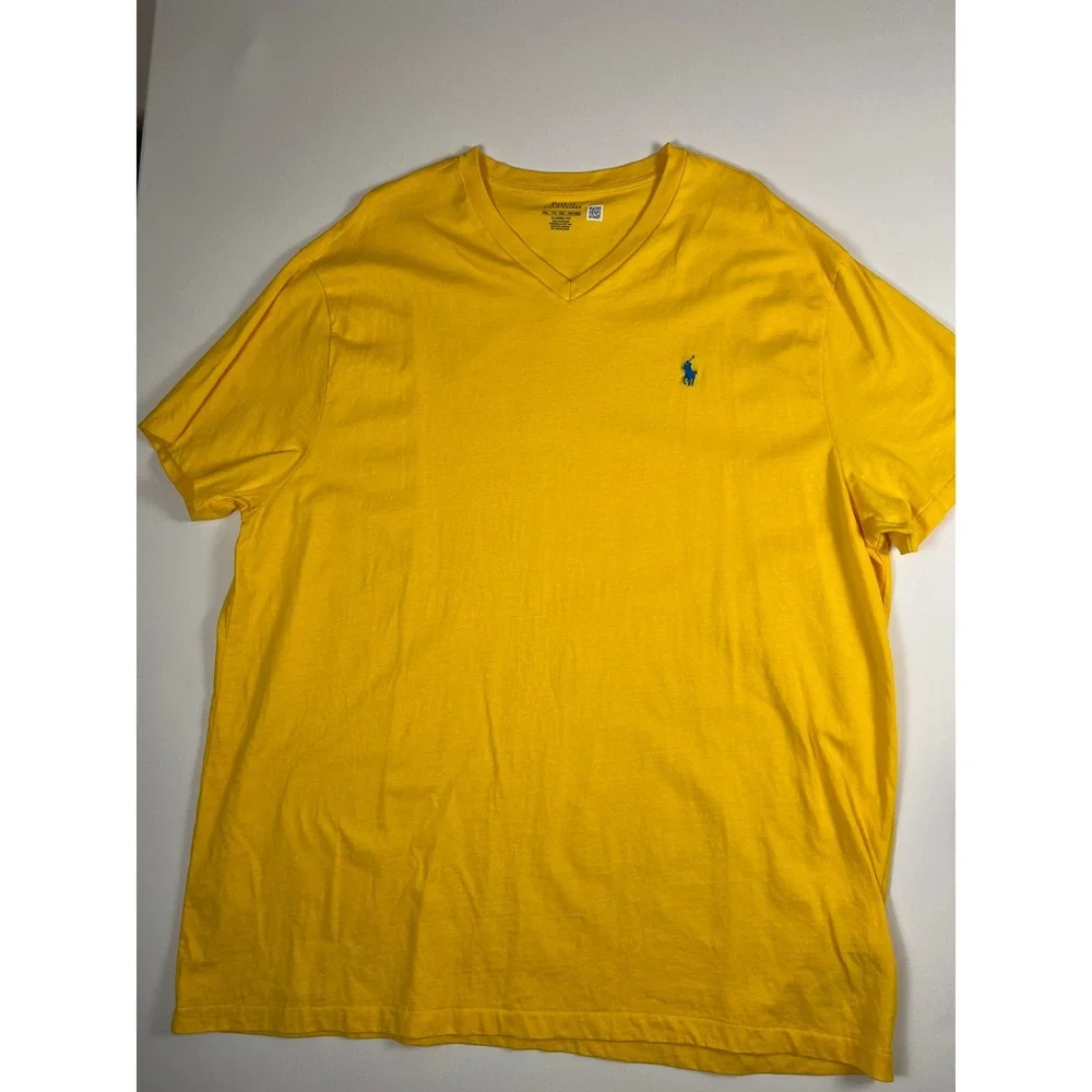 Polo Ralph Lauren Mens V-Neck T-Shirt Yellow Blue Pony Big & Tall XXL - Picture 5 of 9